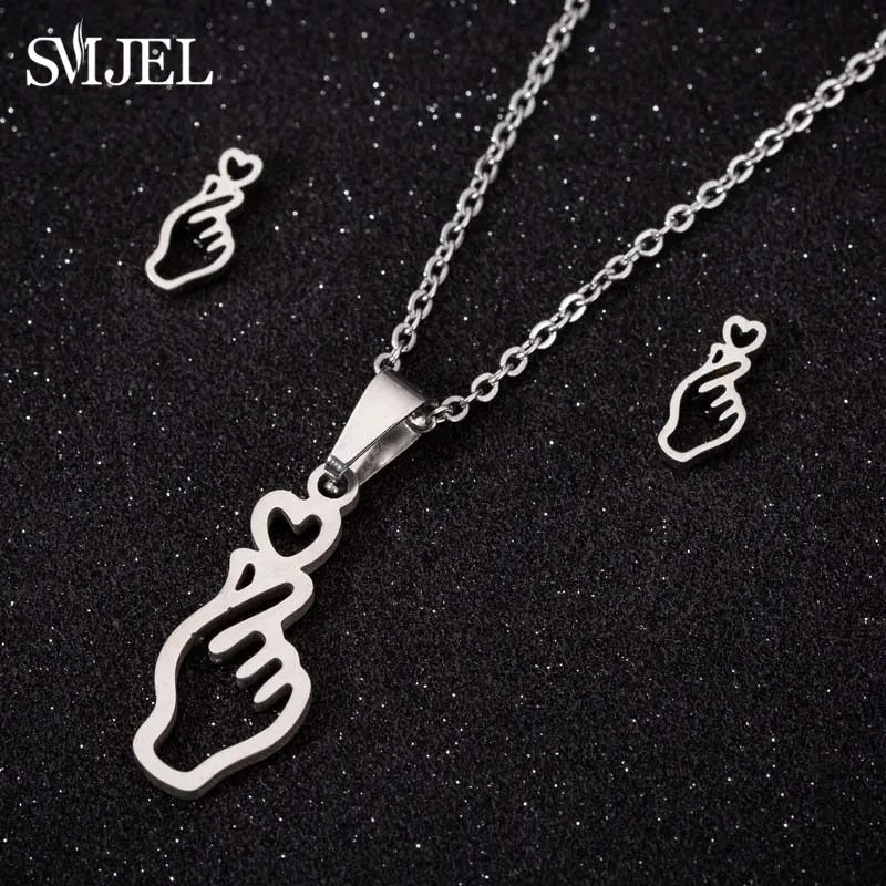 Stainless Steel Paw Necklace & Earring Set