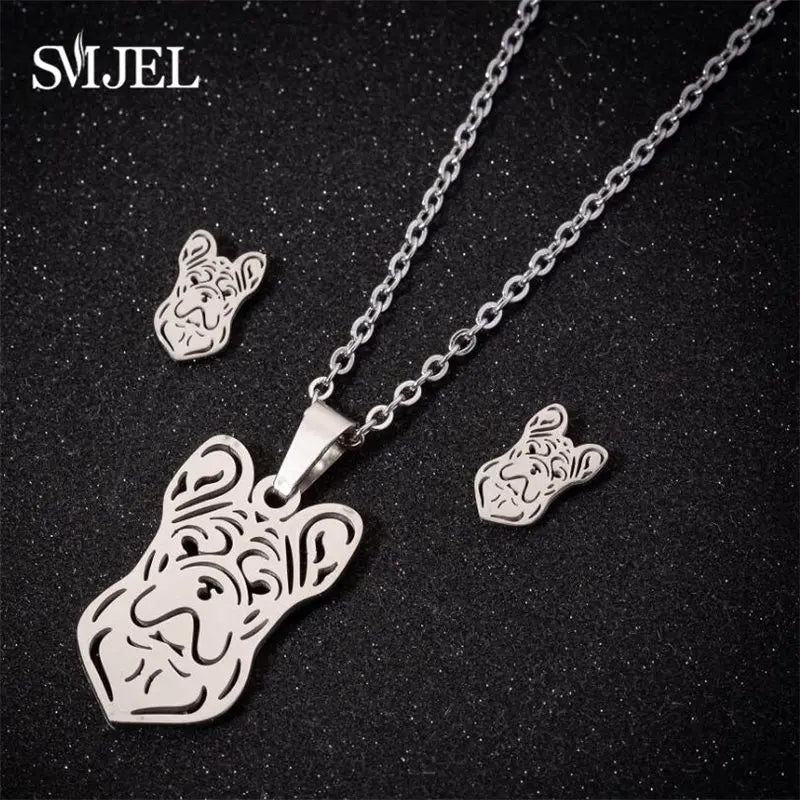 Stainless Steel Paw Necklace & Earring Set