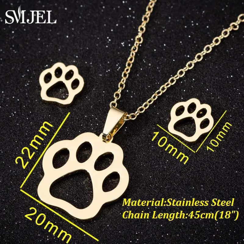 Stainless Steel Paw Necklace & Earring Set