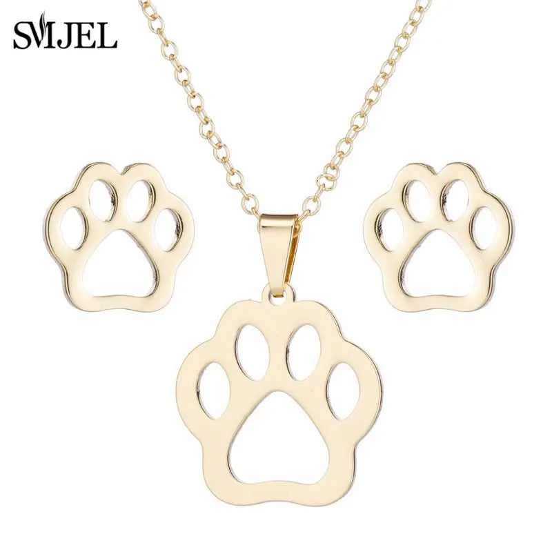 Stainless Steel Paw Necklace & Earring Set