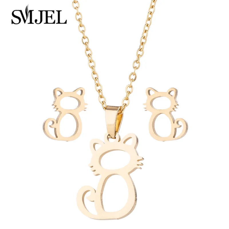 Stainless Steel Paw Necklace & Earring Set