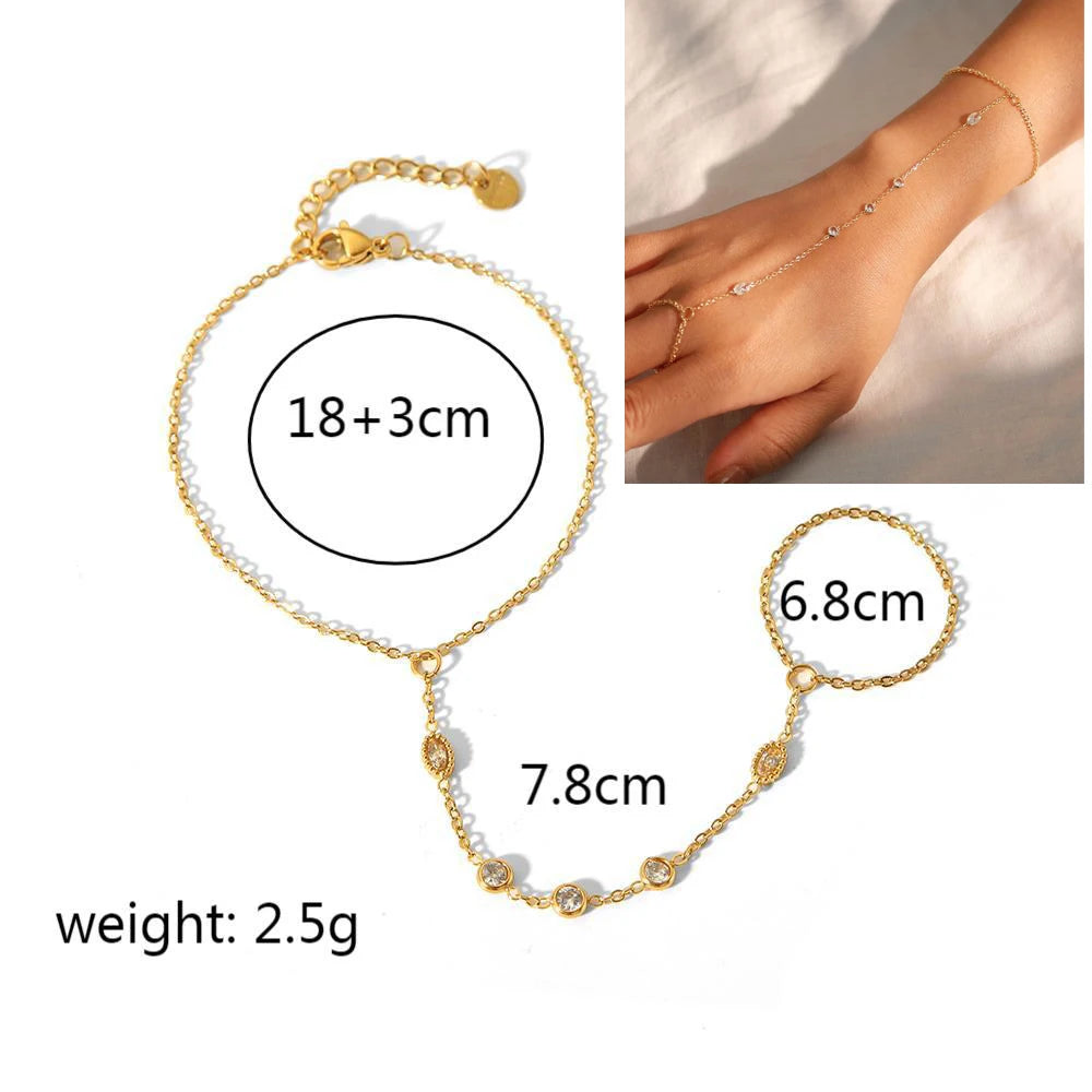 14K Yellow Gold Hand Chains Bracelet for Women