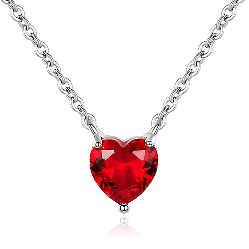 Retro Heart-Shaped Ruby Pendant Necklace