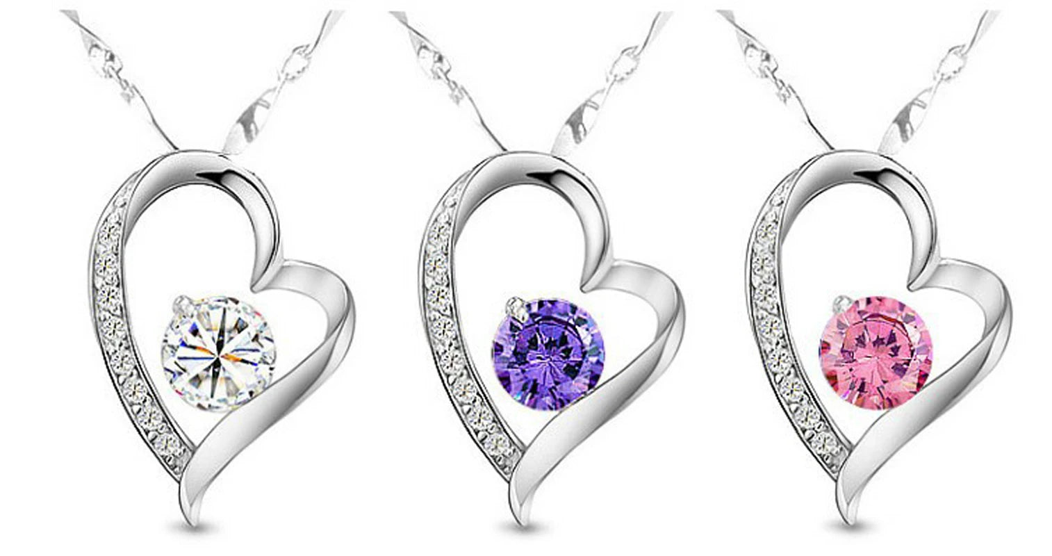 Purple Zircon Heart Pendant Necklace