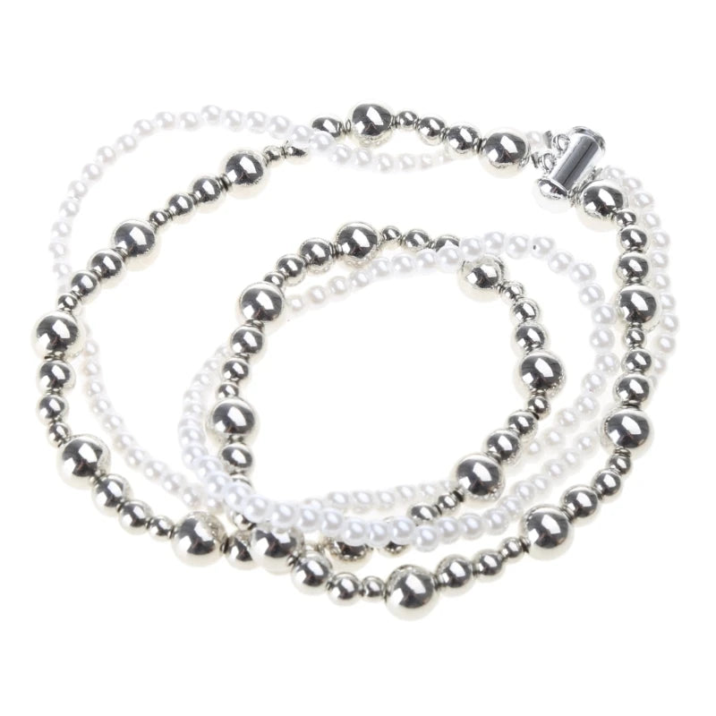 Multi-Layer Imitation Pearl Choker Chain Necklace Elegant Beaded Collar Chain