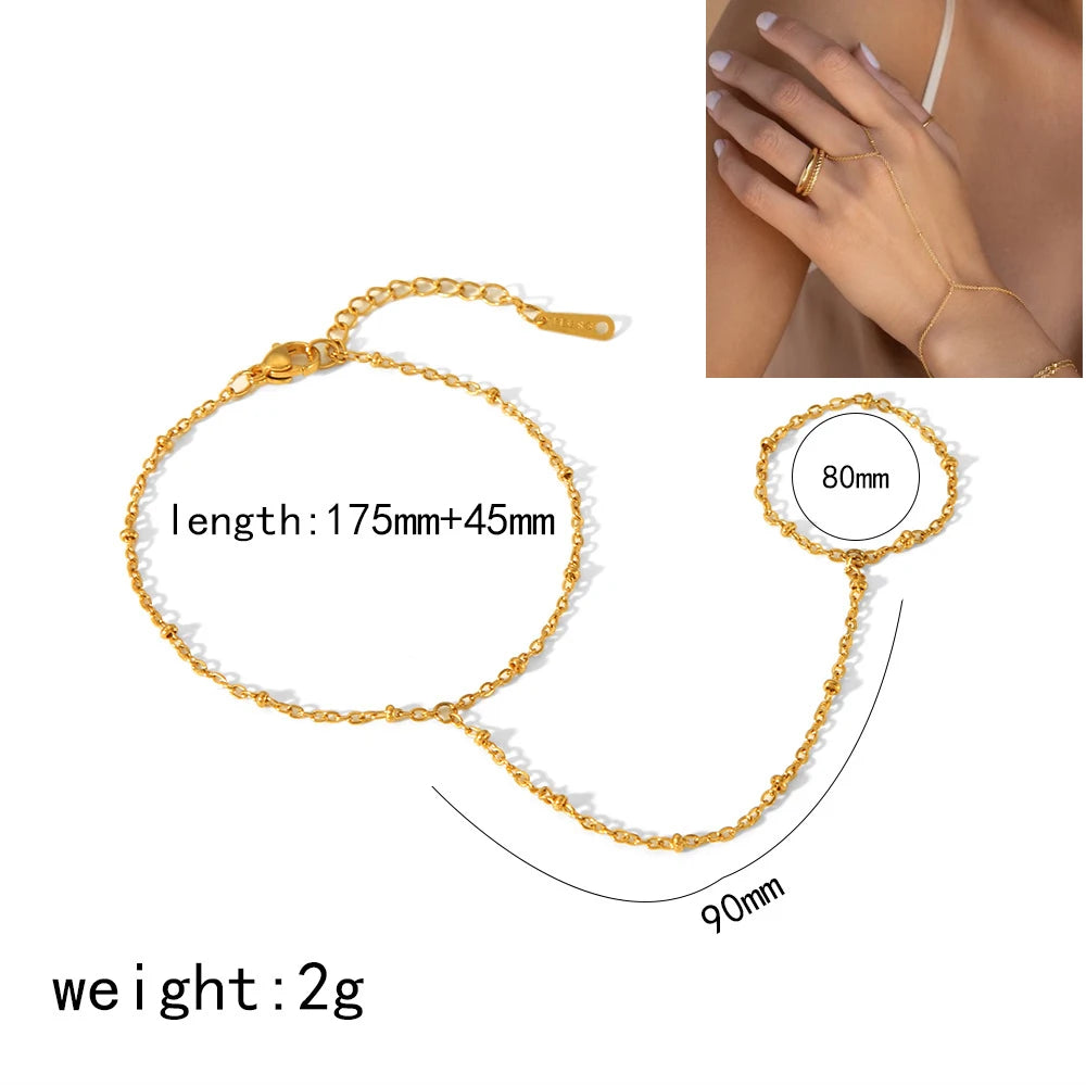 14K Yellow Gold Hand Chains Bracelet for Women