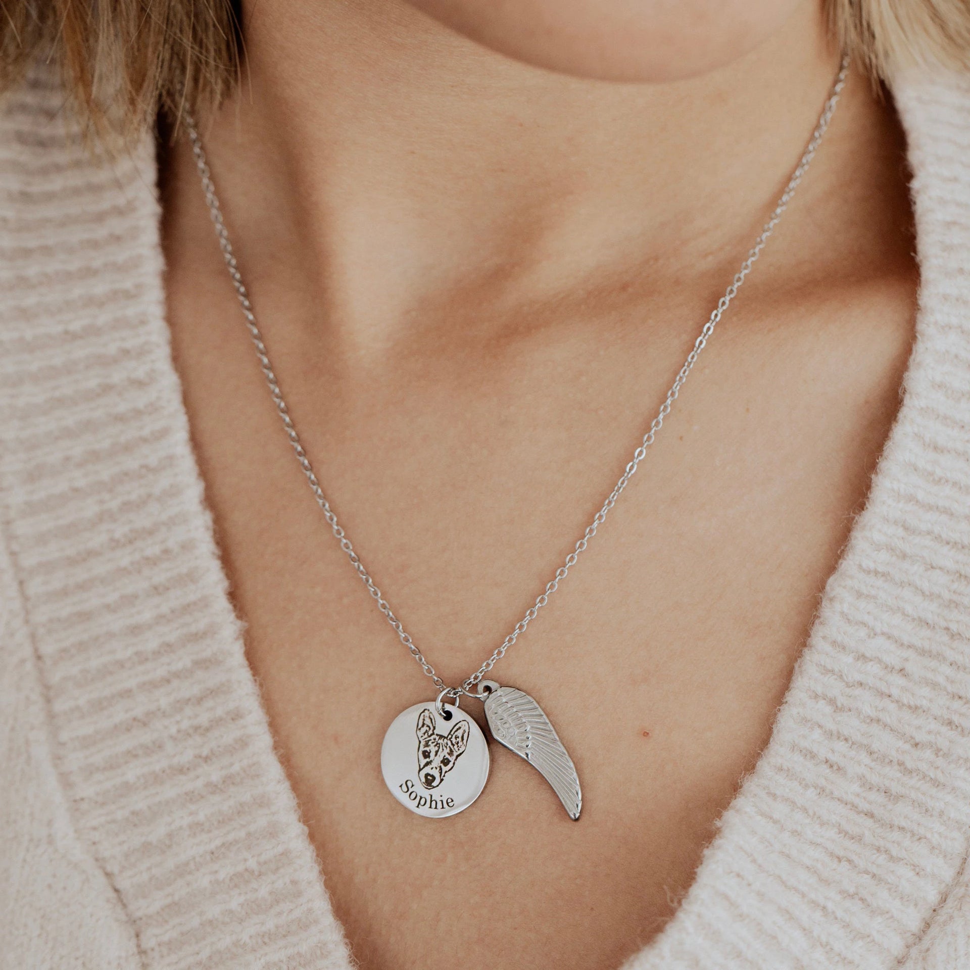 Round Engraved Pet Face Necklace