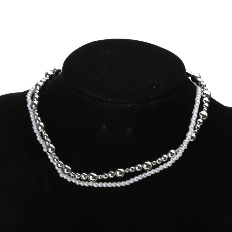 Multi-Layer Imitation Pearl Choker Chain Necklace Elegant Beaded Collar Chain