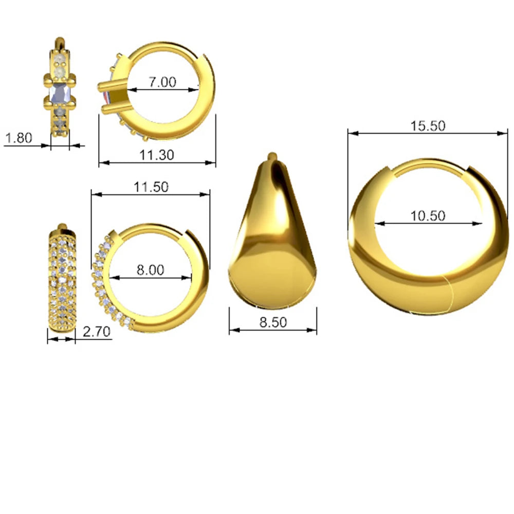 14K Gold Plated Copper Earrings Set for Women