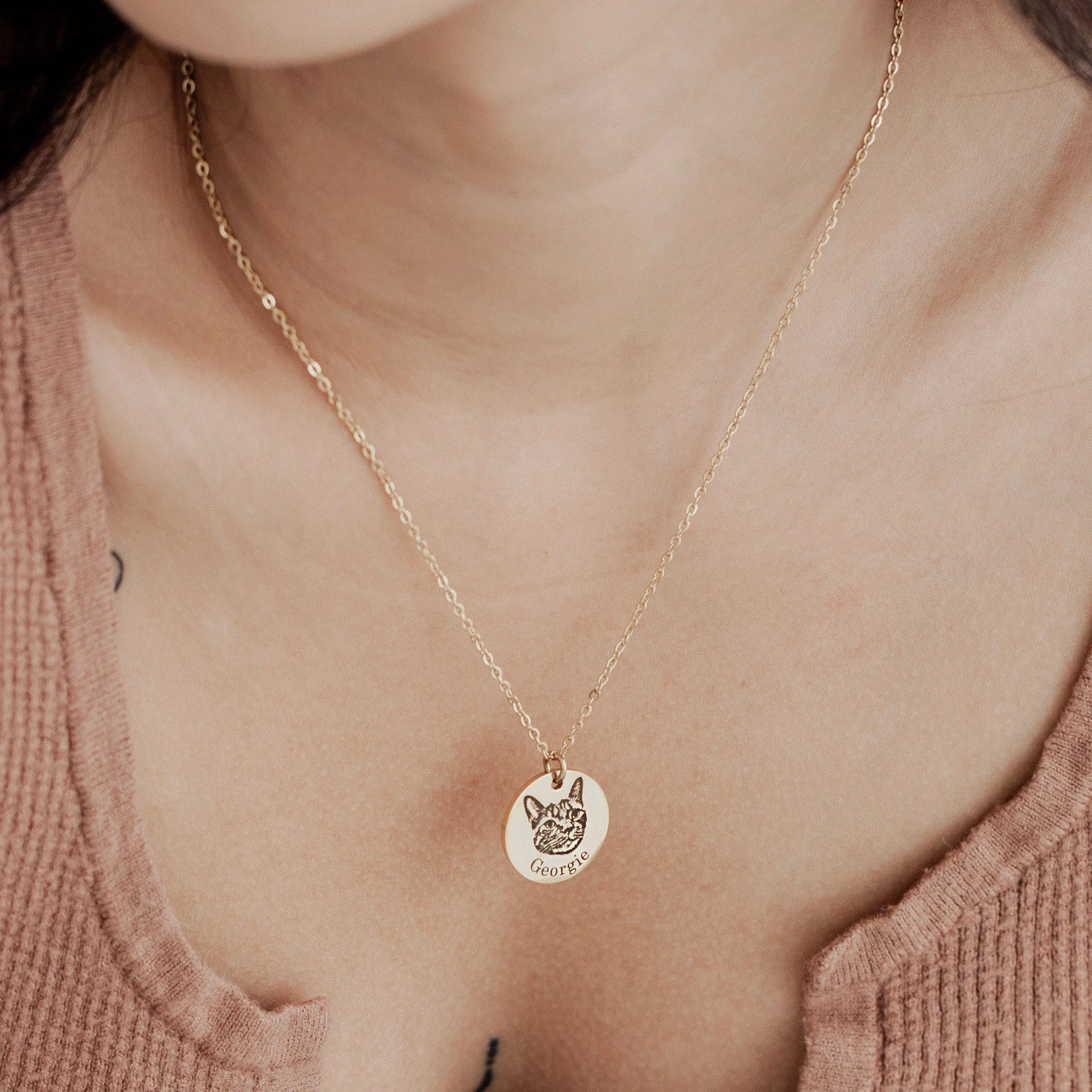 Round Engraved Pet Face Necklace