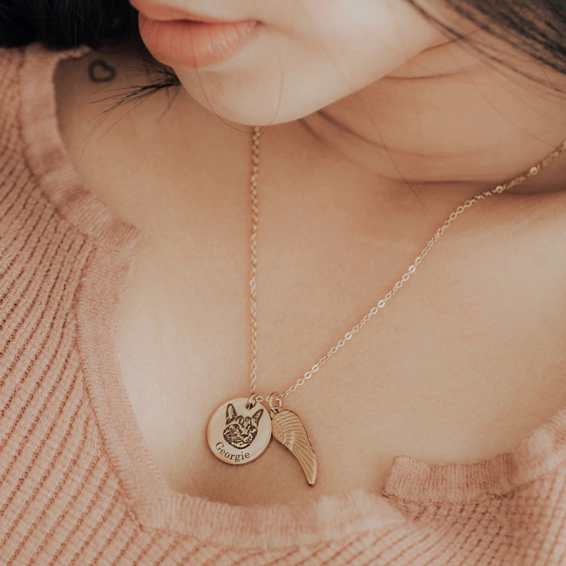 Round Engraved Pet Face Necklace