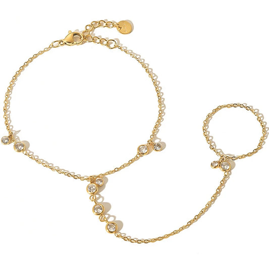 14K Yellow Gold Hand Chains Bracelet for Women