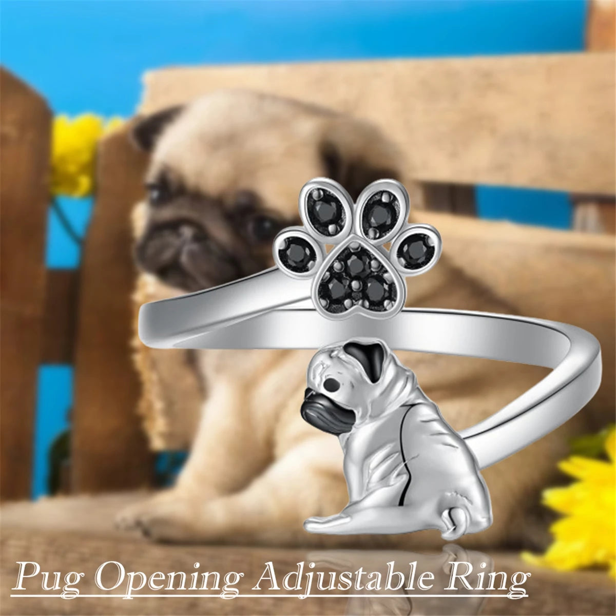 Pug Hug Paw Ring