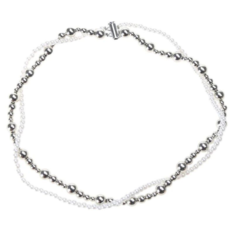 Multi-Layer Imitation Pearl Choker Chain Necklace Elegant Beaded Collar Chain