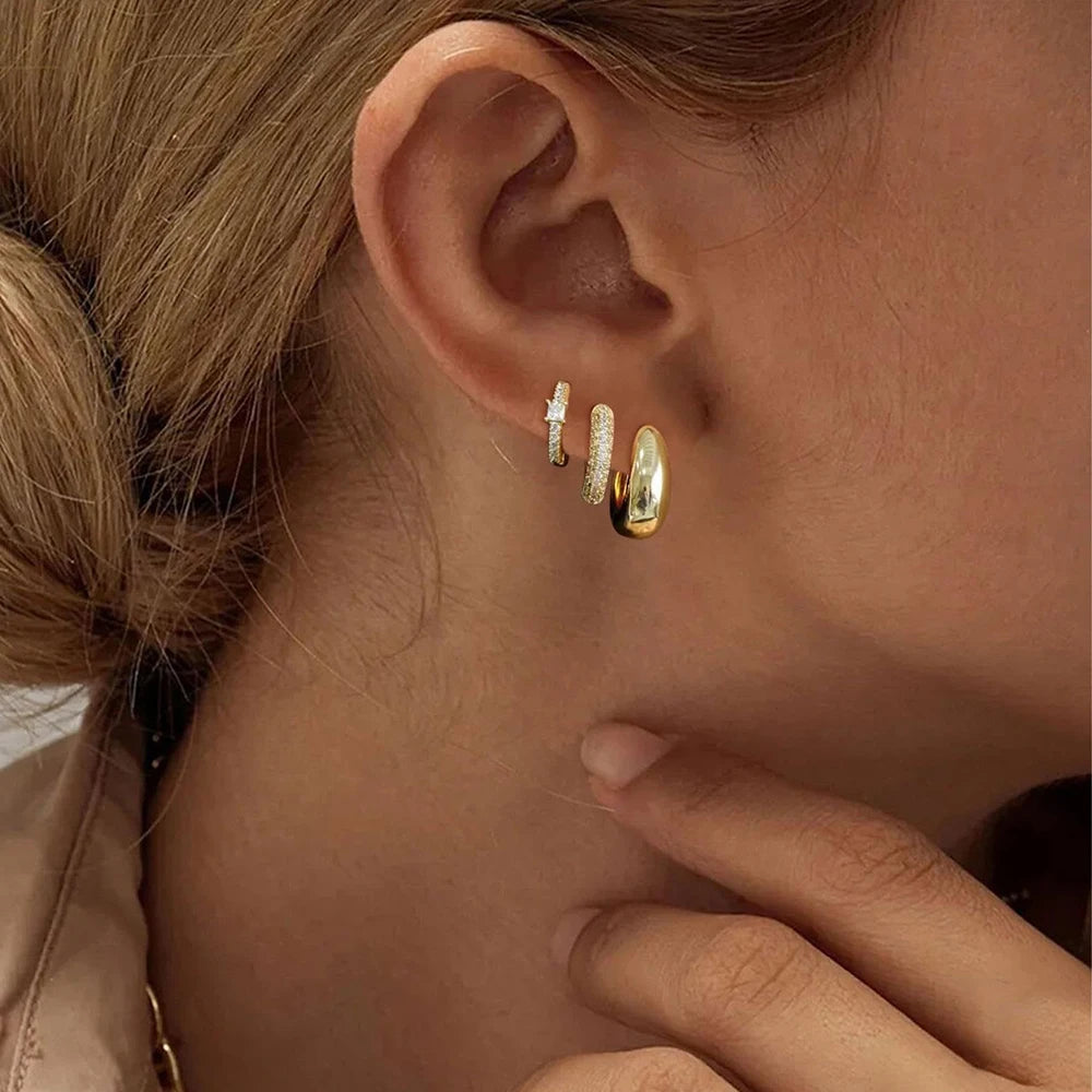 14K Gold Plated Copper Earrings Set for Women