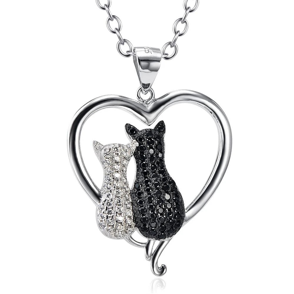 Heart Shaped Cat Couple Pendant Necklace