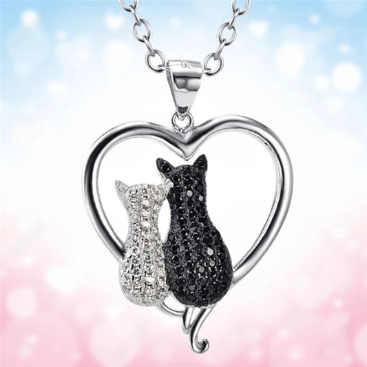 Heart Shaped Cat Couple Pendant Necklace